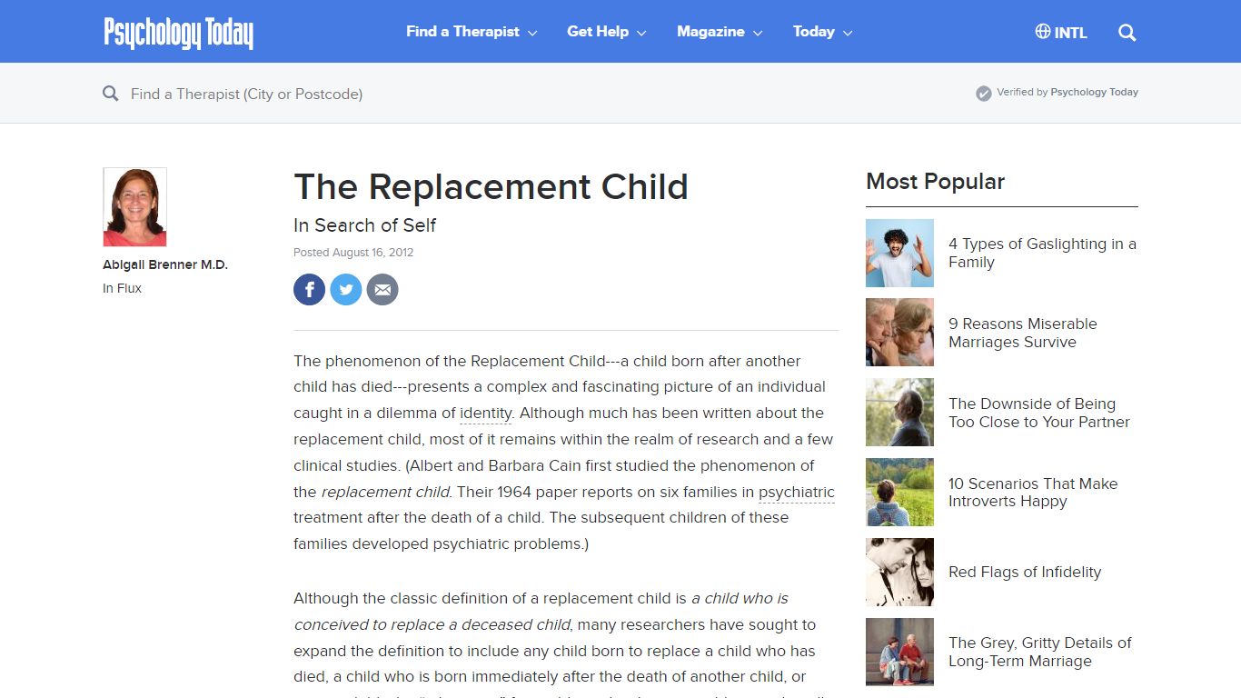 The Replacement Child | Psychology Today